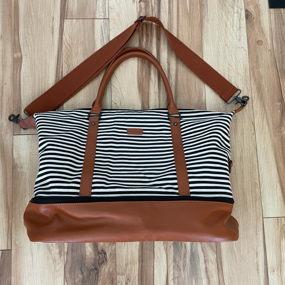 Striped weekender bag
